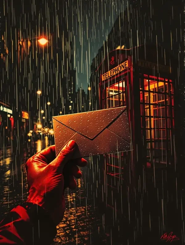 《雨夜电话亭》竖版短剧封面，悬疑题材